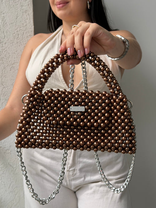 Bag Mocca - Bolso de perlas Café