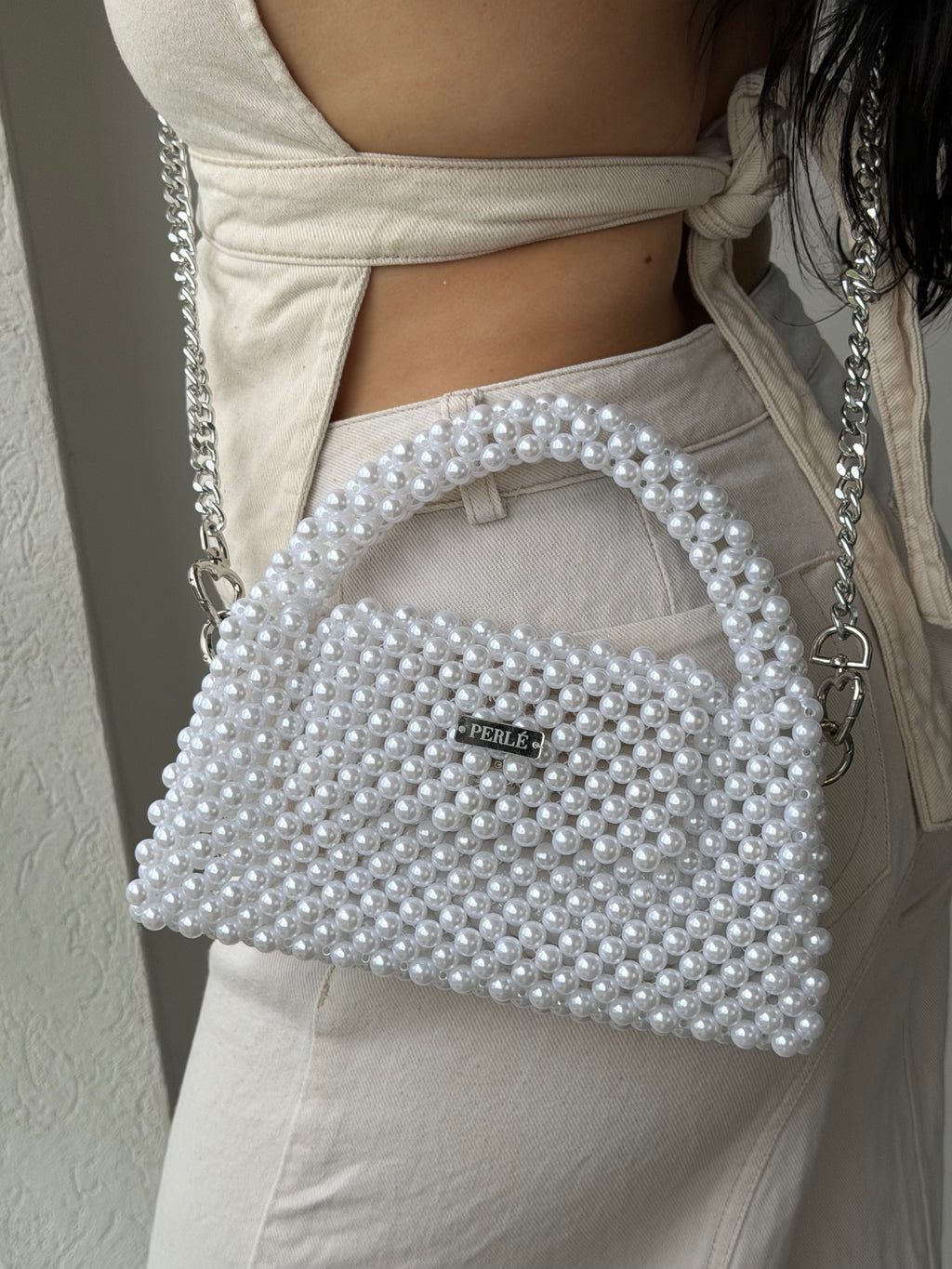 Bag Serenity - Bolso de perlas blanca