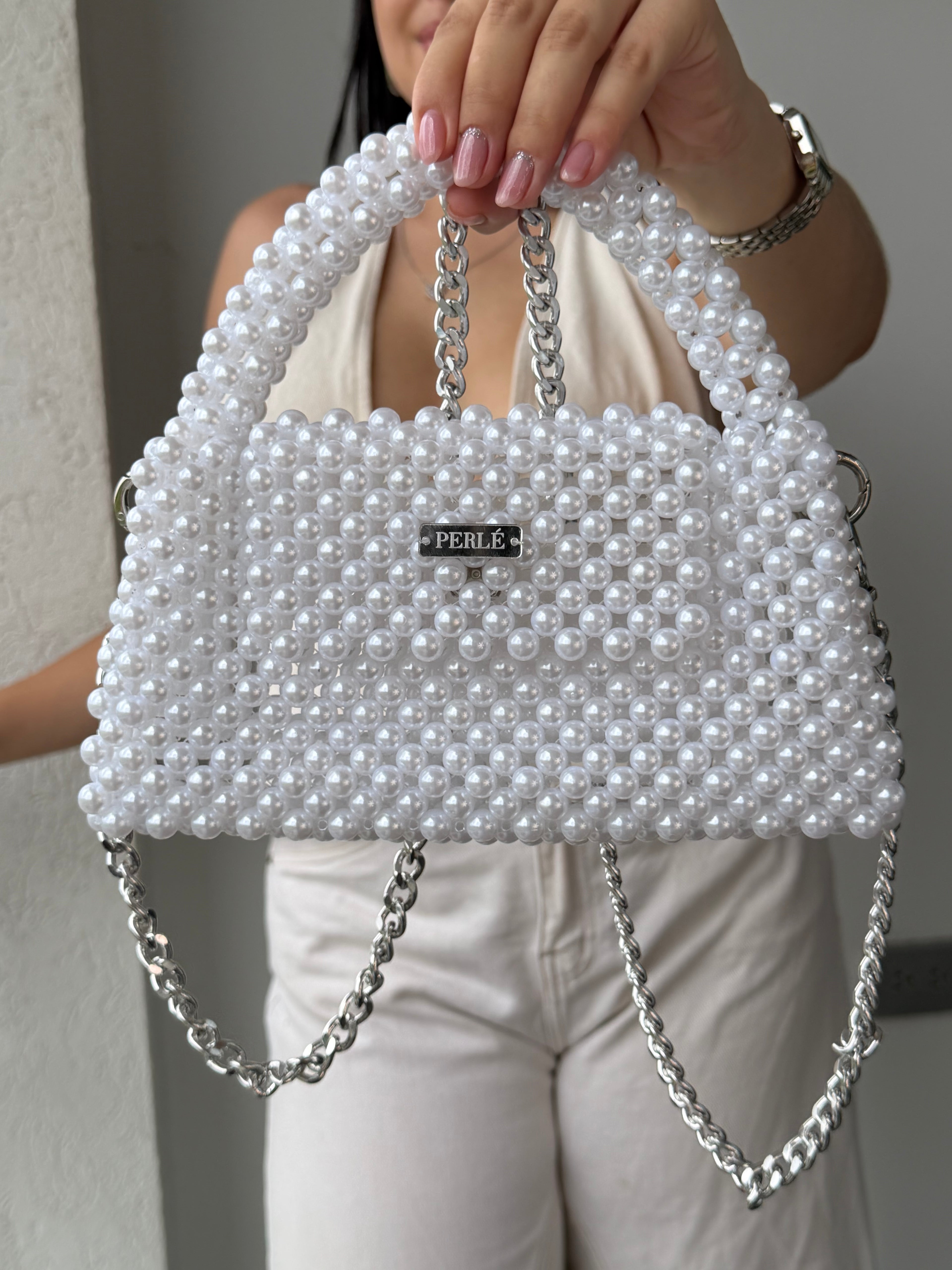 Bag Serenity - Bolso de perlas blanca