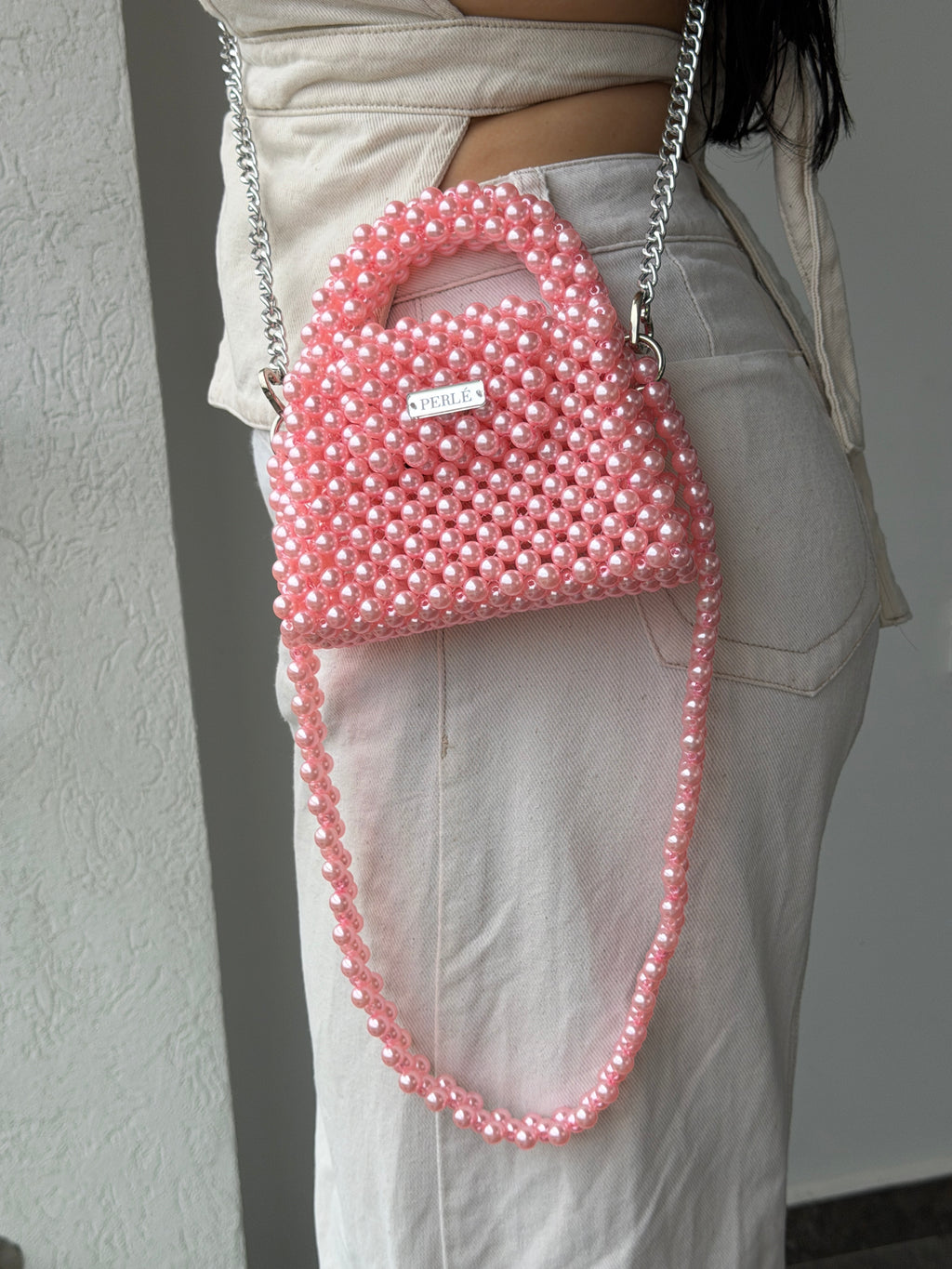 Mini Pink - Bolso de perlas rosado