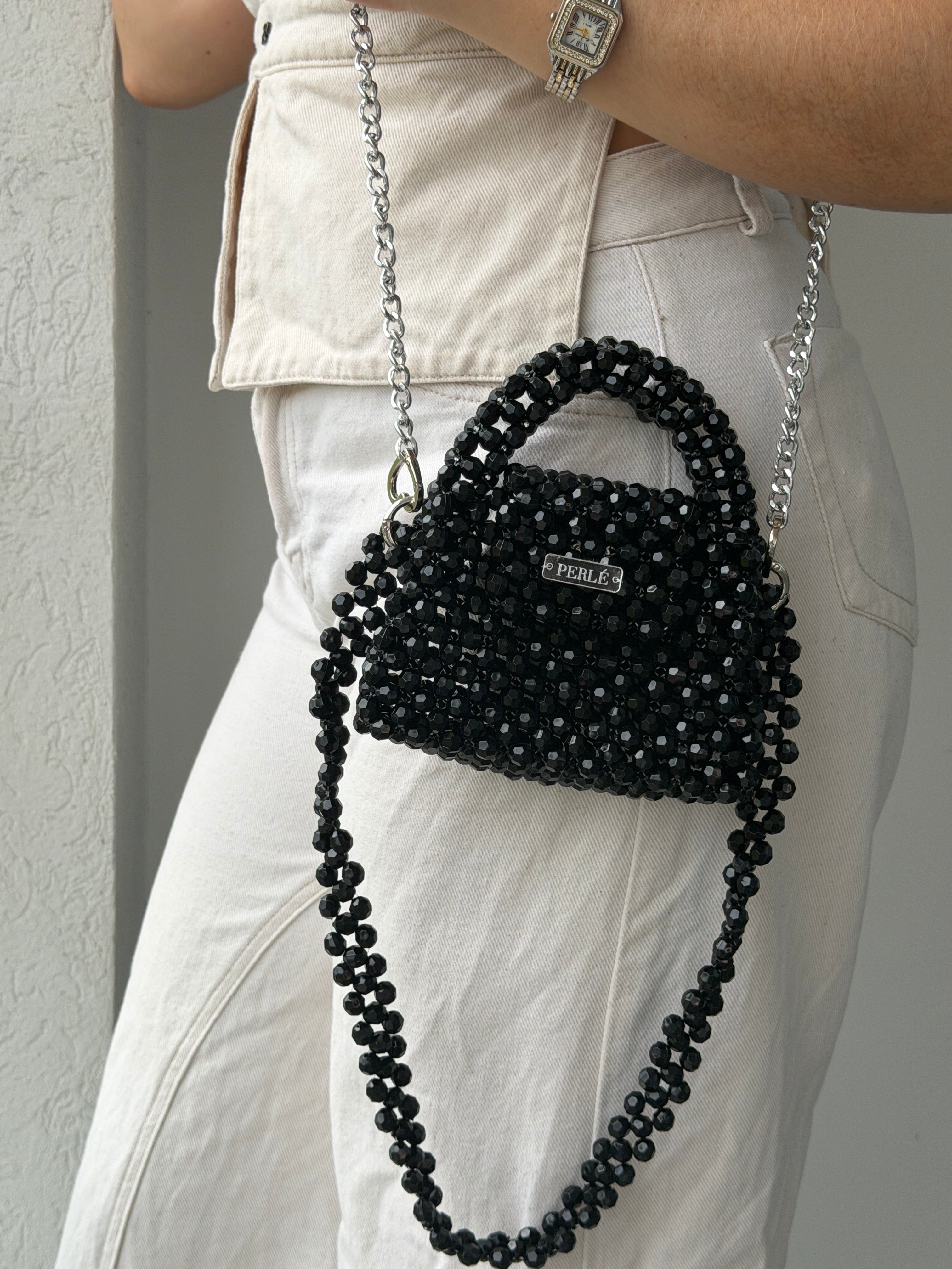 Mini Moon - Bolso de perlas negro