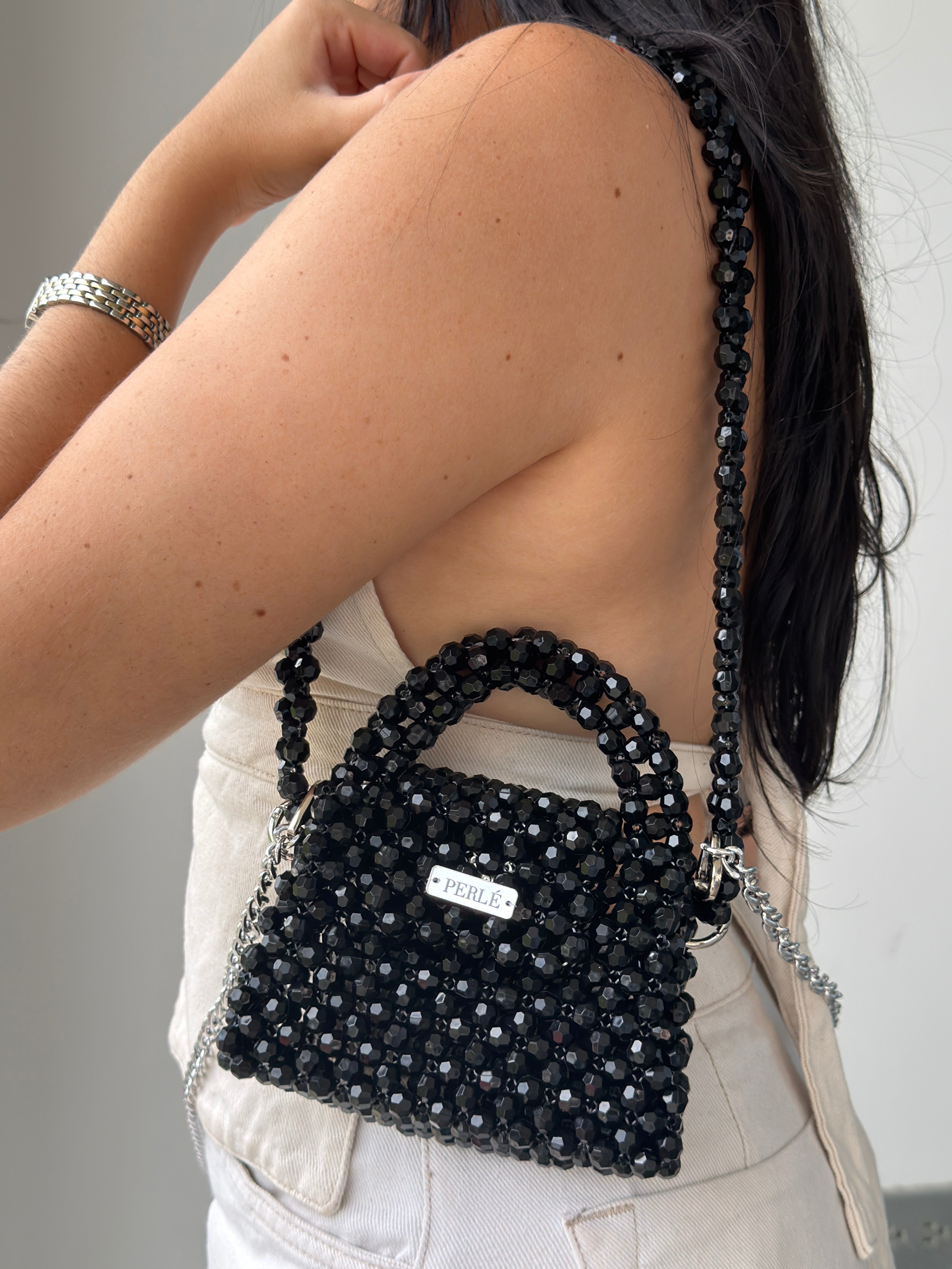 Mini Moon - Bolso de perlas negro