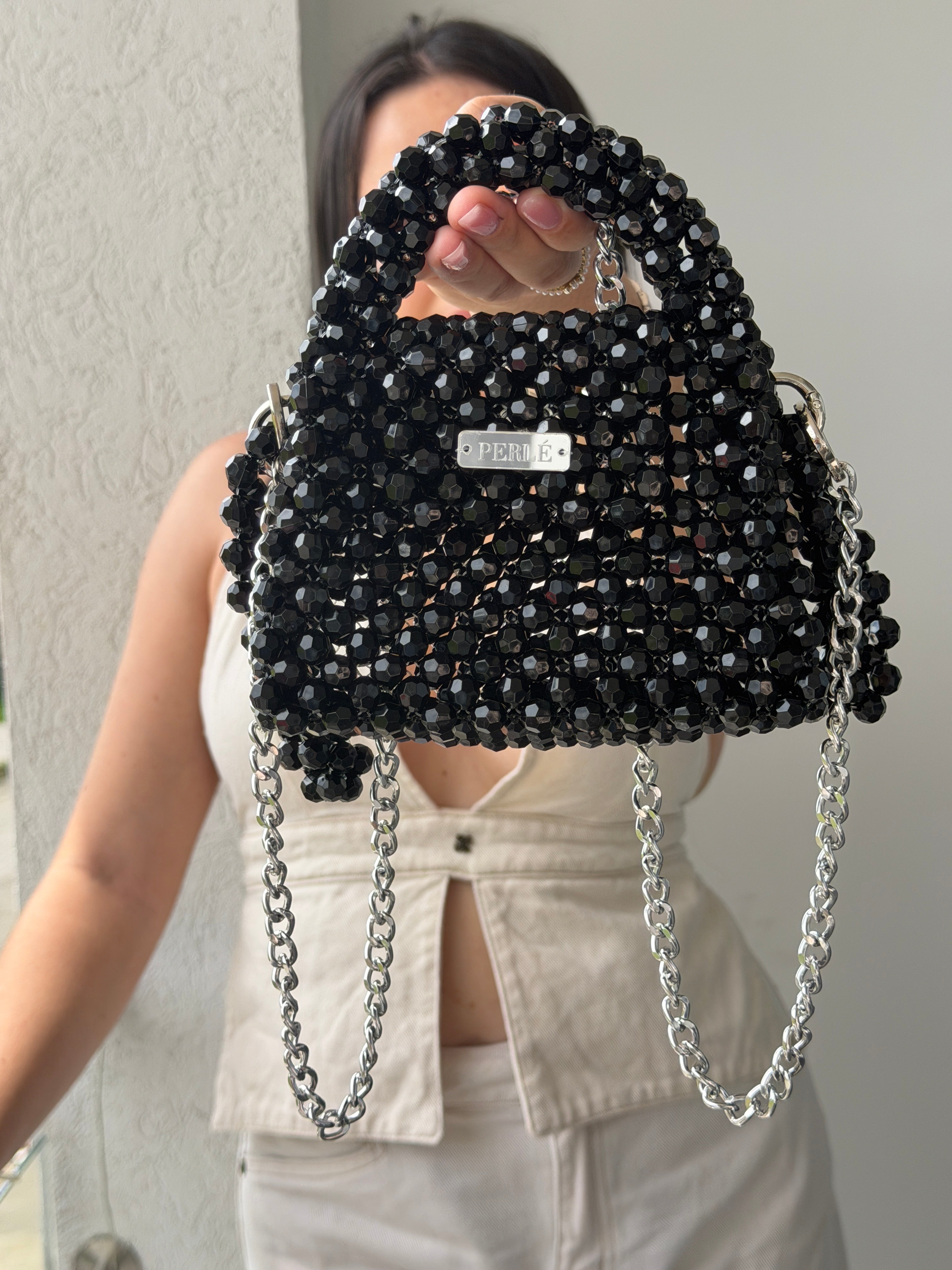 Mini Moon - Bolso de perlas negro