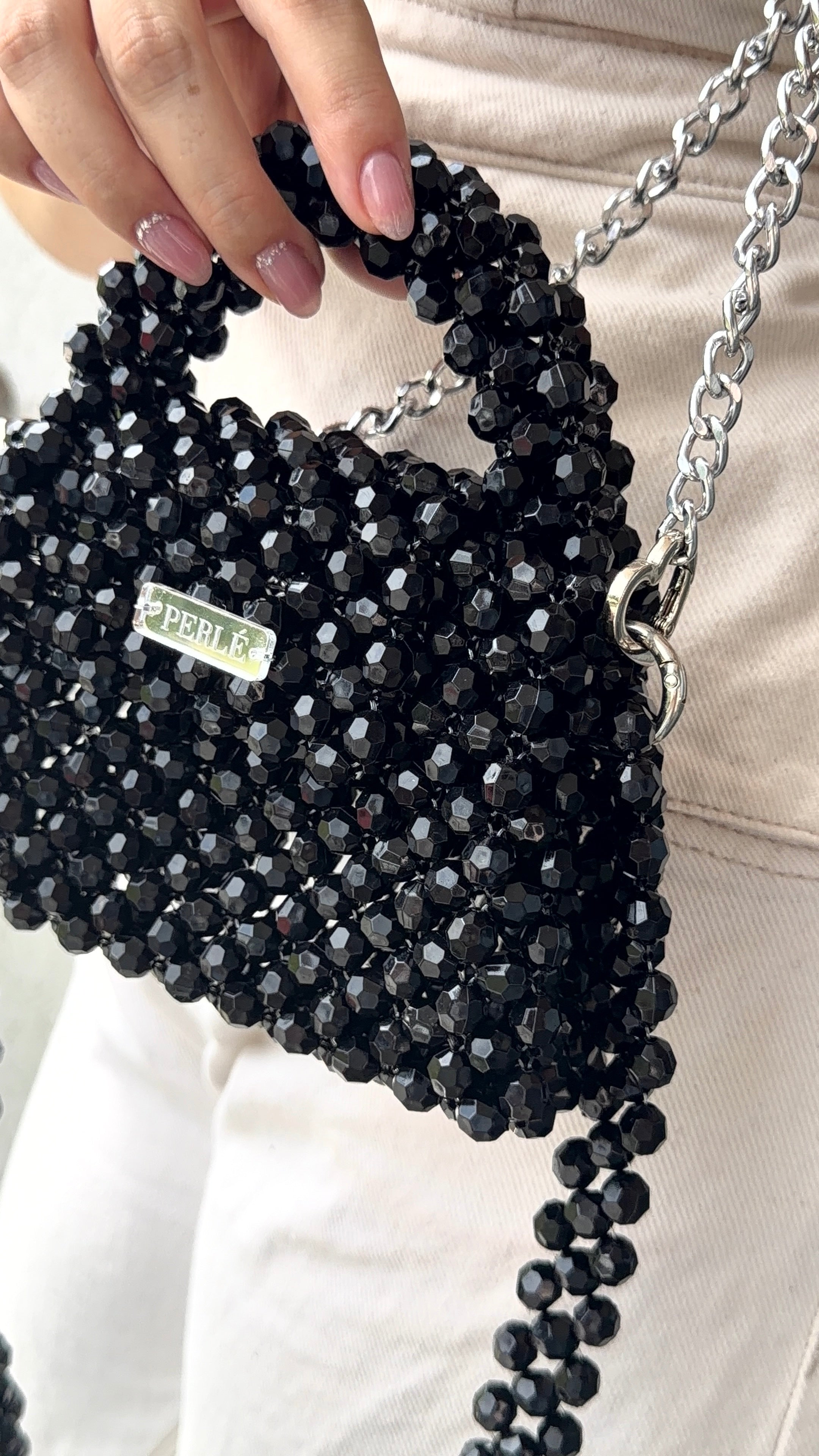 Mini Moon - Bolso de perlas negro