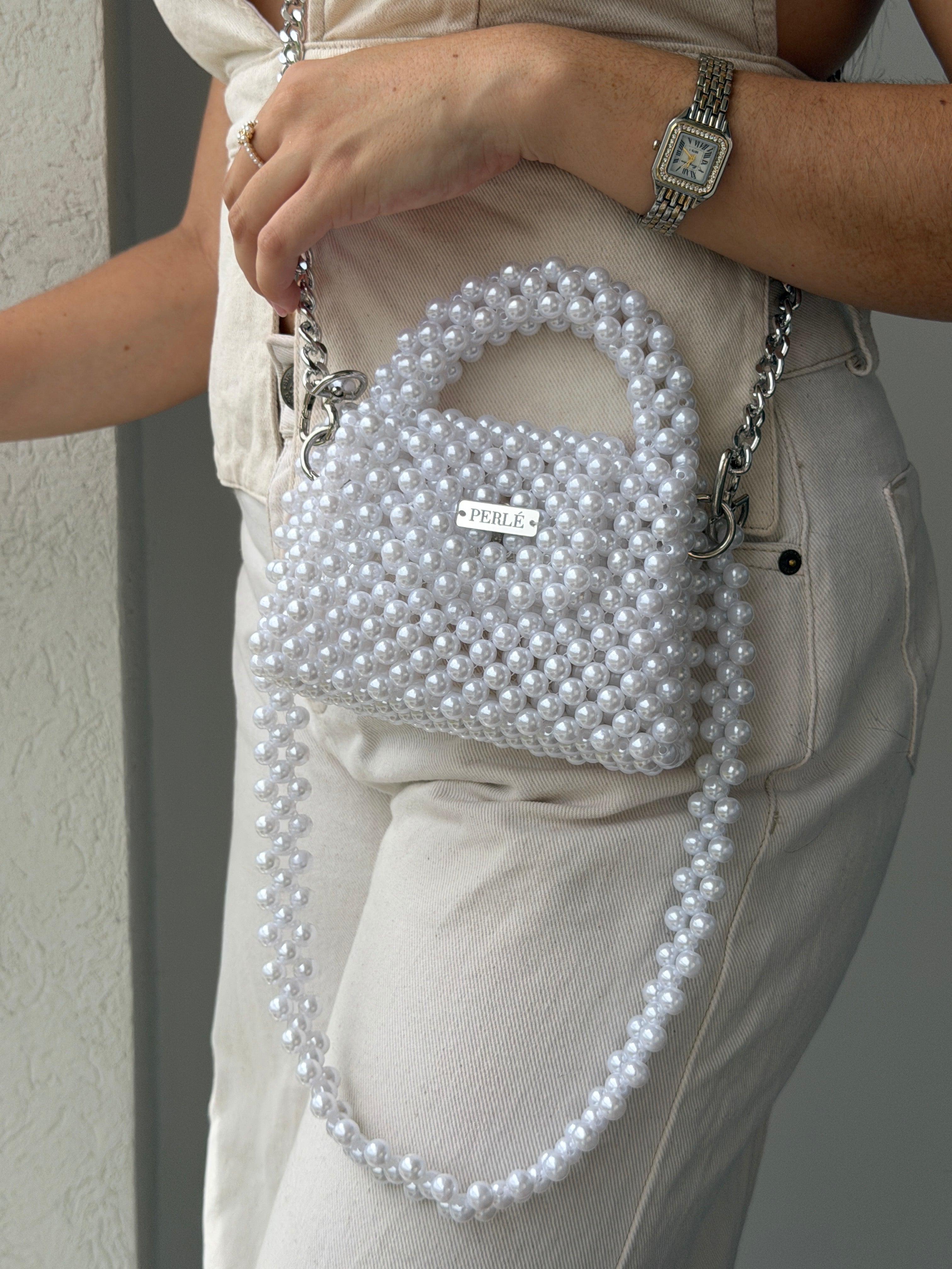 Mini Dali - Bolso de perlas blanco