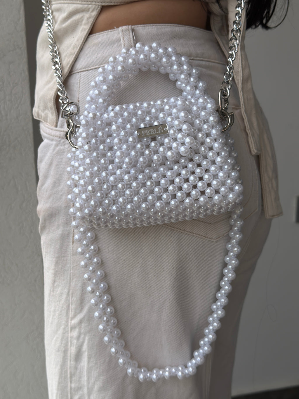 Mini Dali - Bolso de perlas blanco