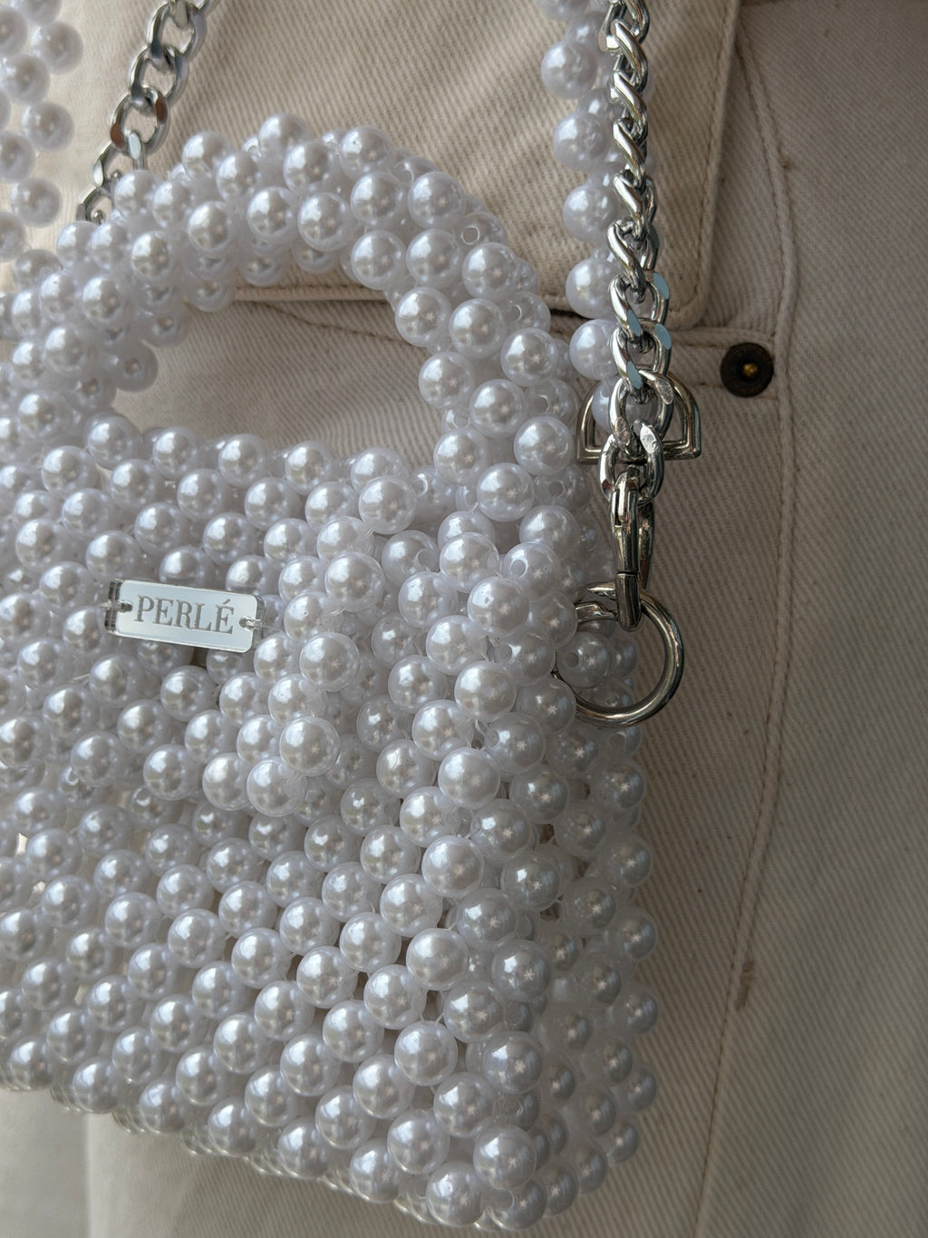 Mini Dali - Bolso de perlas blanco