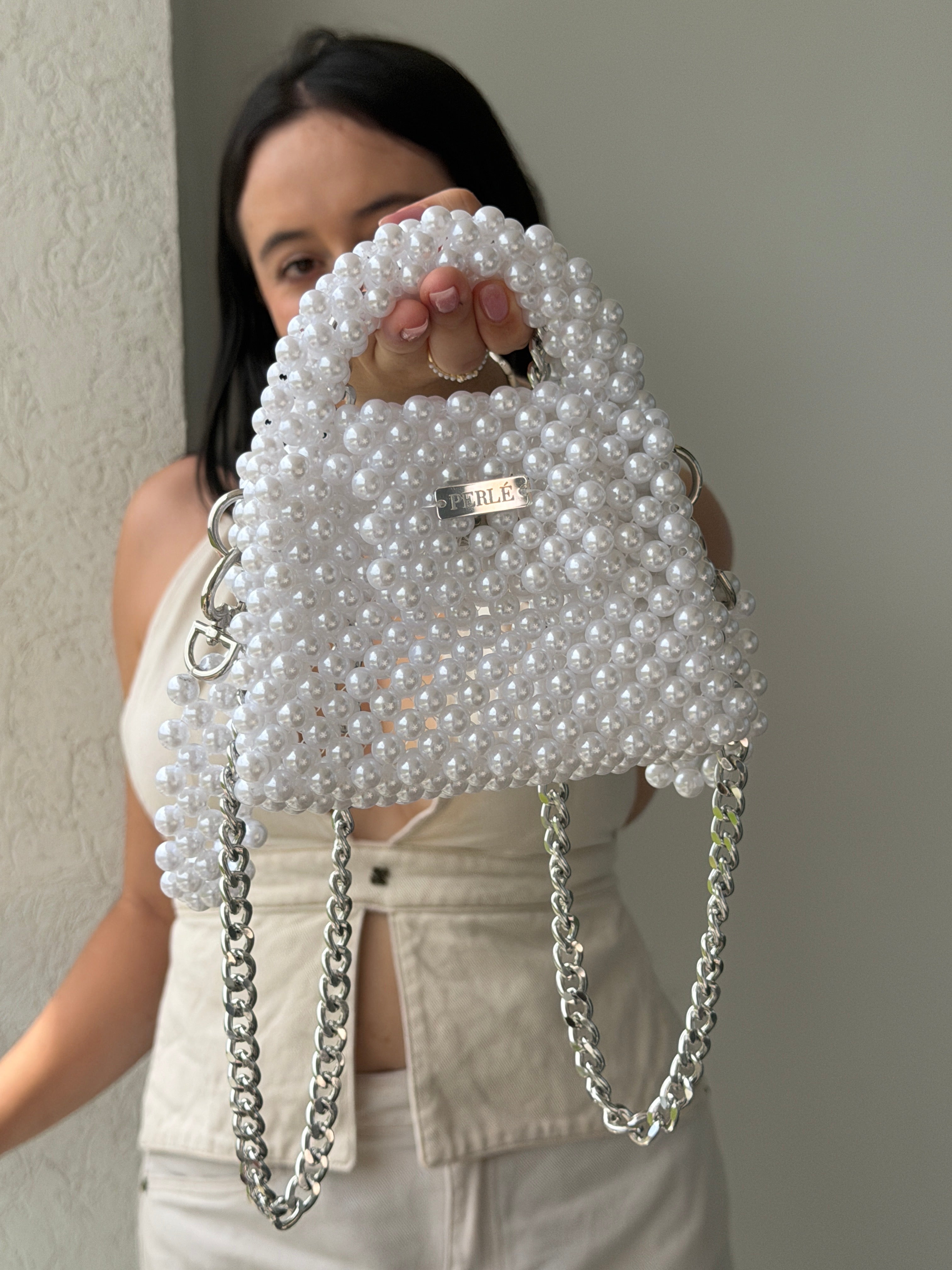 Mini Dali - Bolso de perlas blanco